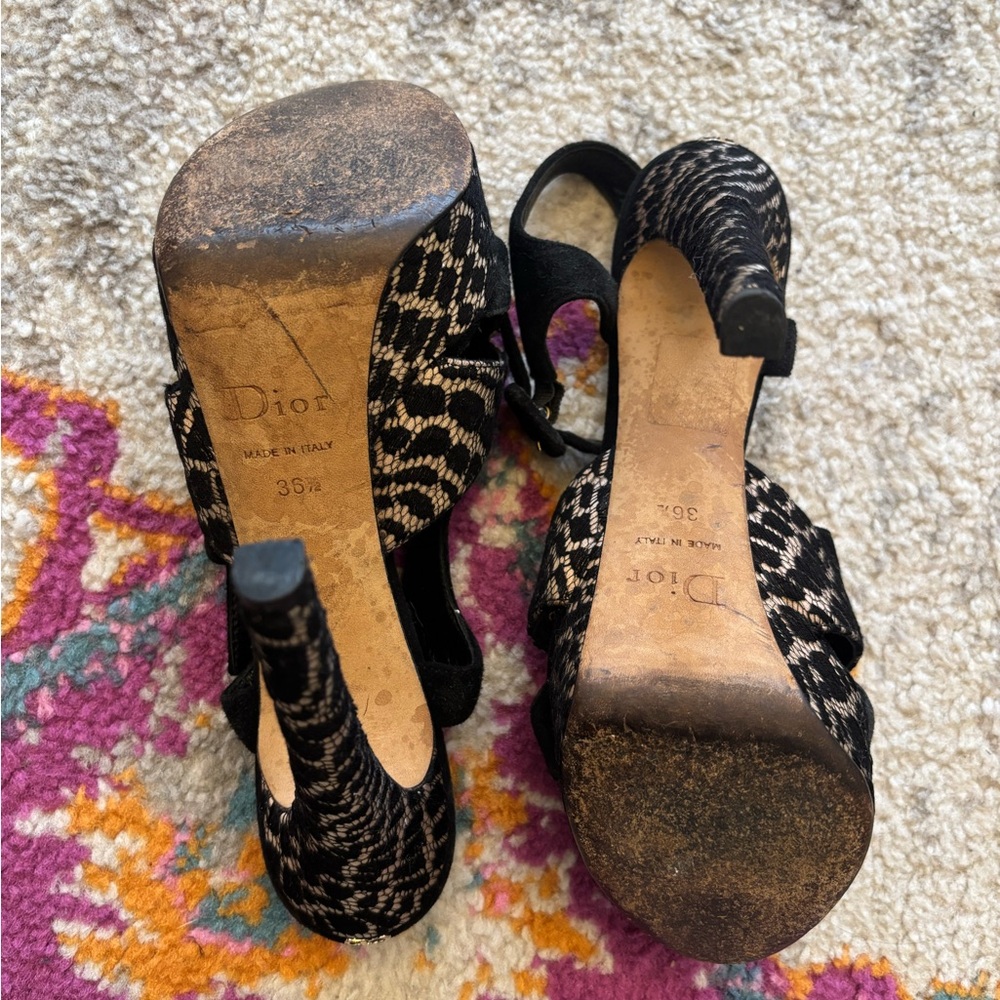 Y2K Christian Dior Lace Platform Peep-Toe Slingback Heels - Picture 5 of 6